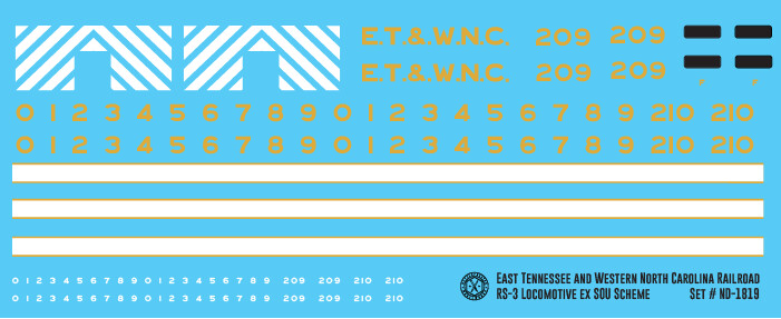 East Tennessee & West North Carolina RS3 Locomotive ex SOU Scheme Decals