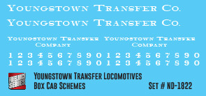 Youngstown Transfer Company Boxcab Locomotive Decals