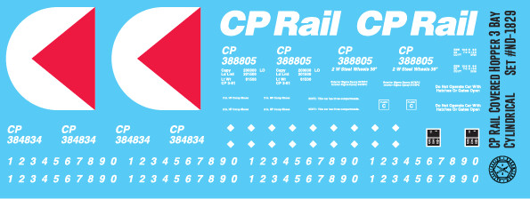 HO Scale - Canadian Pacific 3 Bay Cylindrical Covered Hopper Decals