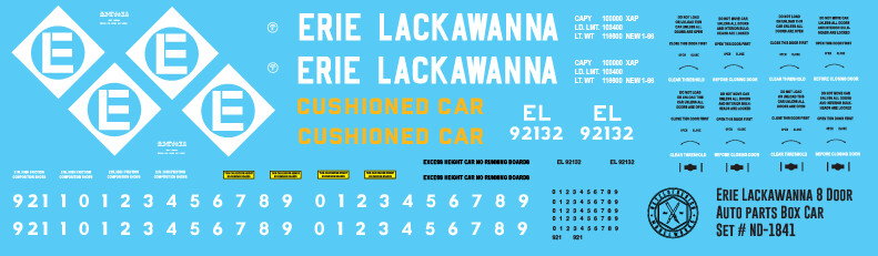 Erie Lackawanna 8 Door Auto Parts Box Car Decals