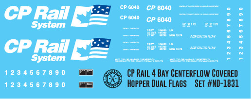 CP Rail 4 Bay Centerflow Covered Hopper Dual Flags Decal