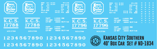 Kansas City Southern 40&#39; Box Car Decals
