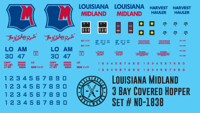 Louisiana Midland 3 Bay Covered Hopper Decals