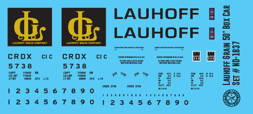 Lauhoff Grain 50&#39; Plug Door Box Car Decals