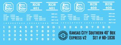 N Scale - Kansas City Southern 40&#39; Box Car Express V2 Decals