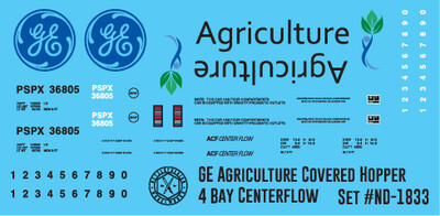 N Scale - General Electric Agriculture 4 Bay Centerflow Covered Hopper Decals