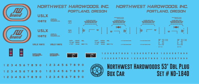 Northwest Hardwoods 53&#39; Dbl. Plug Door Box Car Decals