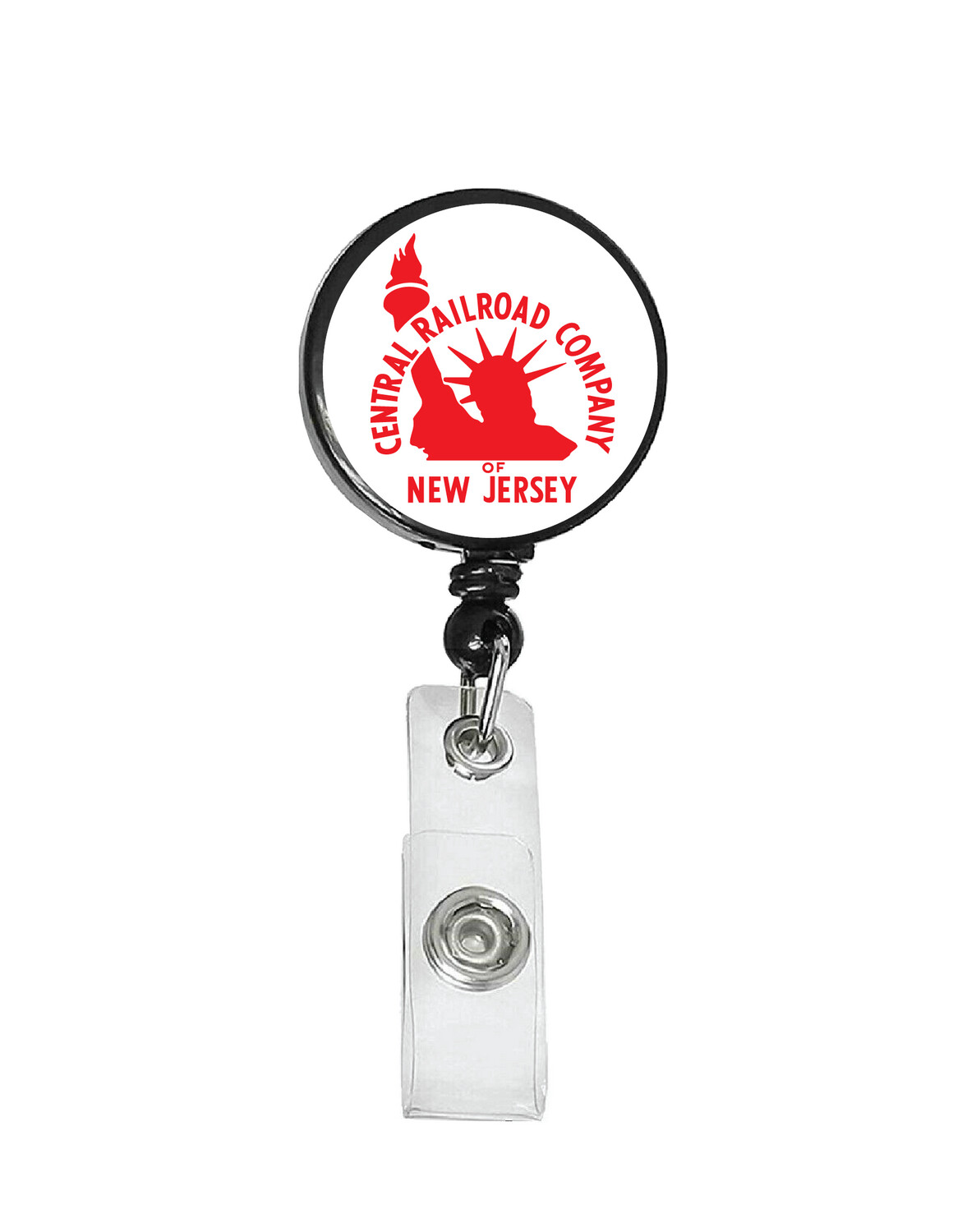 Railroad Logo Badge Reel - Central Railroad of New Jersey White/Red Logo