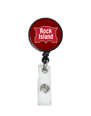 Railroad Logo Badge Reel - Rock Island Shield Maroon Logo