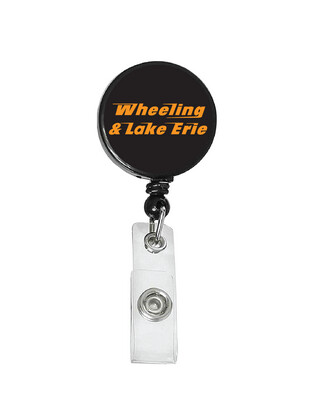 Railroad Logo Badge Reel - Wheeling Lake Erie Speed Lettering Logo