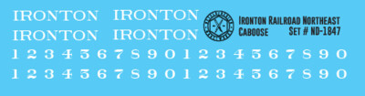 N Scale - Ironton Railroad Northeast Style Caboose Decals