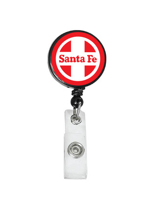 Railroad Logo Badge Reel - Santa Fe Shield Red White