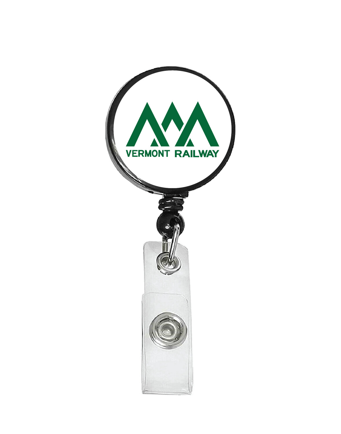 Railroad Logo Badge Reel - Vermont Railway White Green Logo