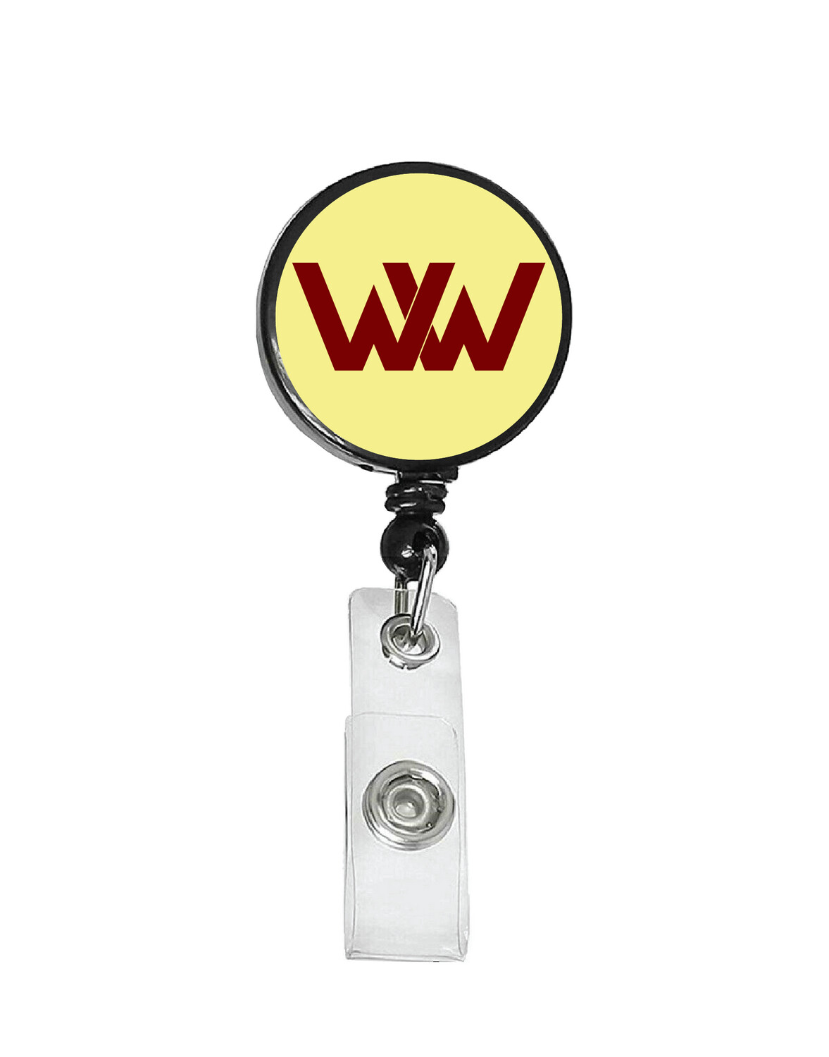 Railroad Logo Badge Reel - Winchester Western Tan Red Logo