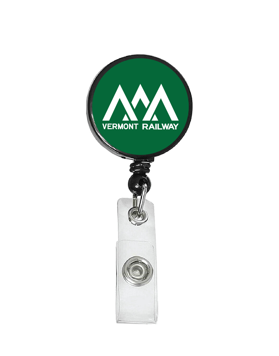 Railroad Logo Badge Reel - Vermont Railway Green White Logo