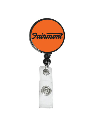 Railroad Logo Badge Reel - Fairmont Orange Black Logo