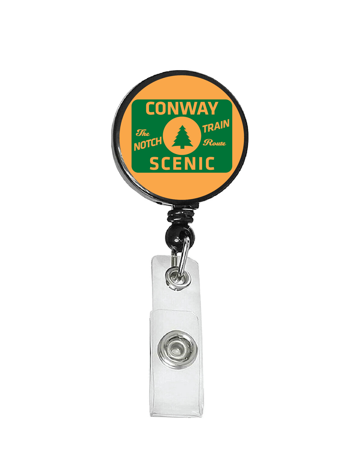 Railroad Logo Badge Reel - Conway Scenic Green Orange Motto Logo