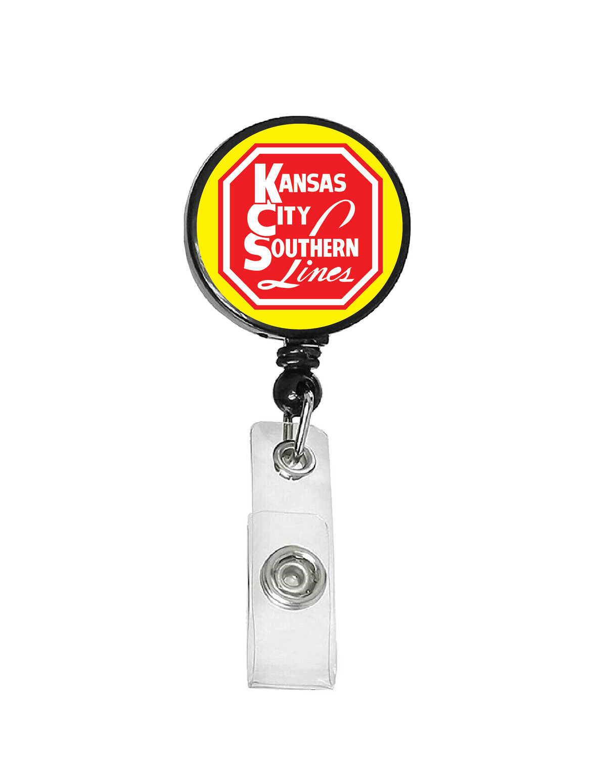 Railroad Logo Badge Reel - Kansas City Southern Red White Logo