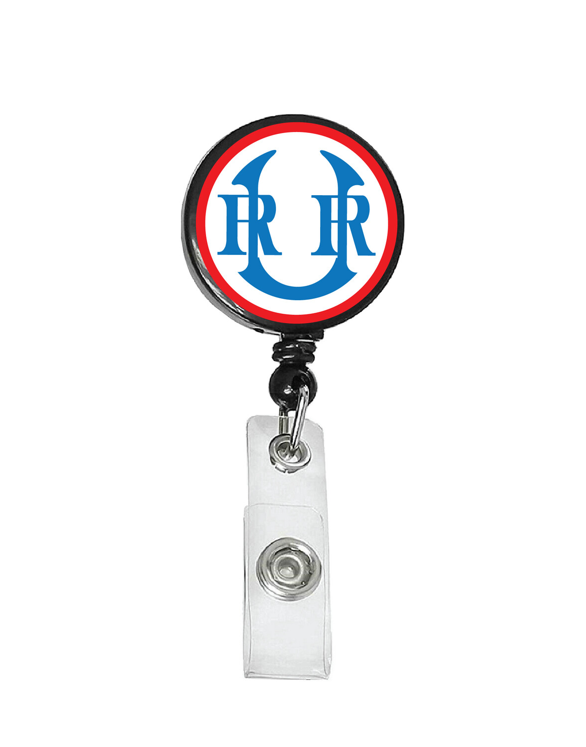 Railroad Logo Badge Reel - Union Railroad Red White Blue Logo