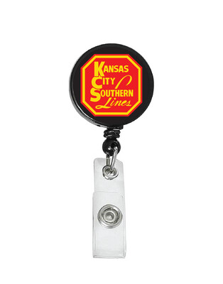 Railroad Logo Badge Reel - Kansas City Southern Black Red Logo
