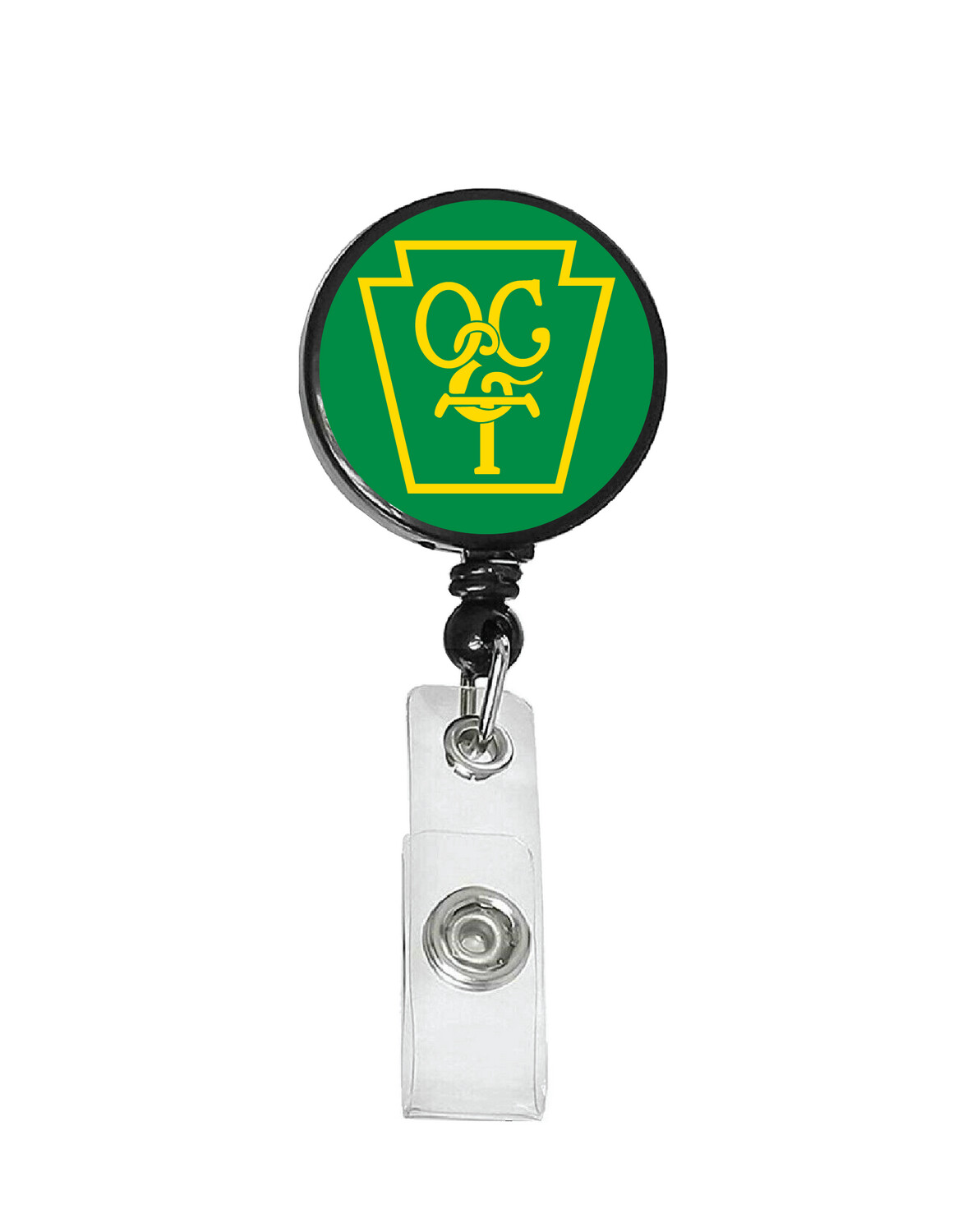 Railroad Logo Badge Reel - Oil Creek and Titusville Green Yellow Logo