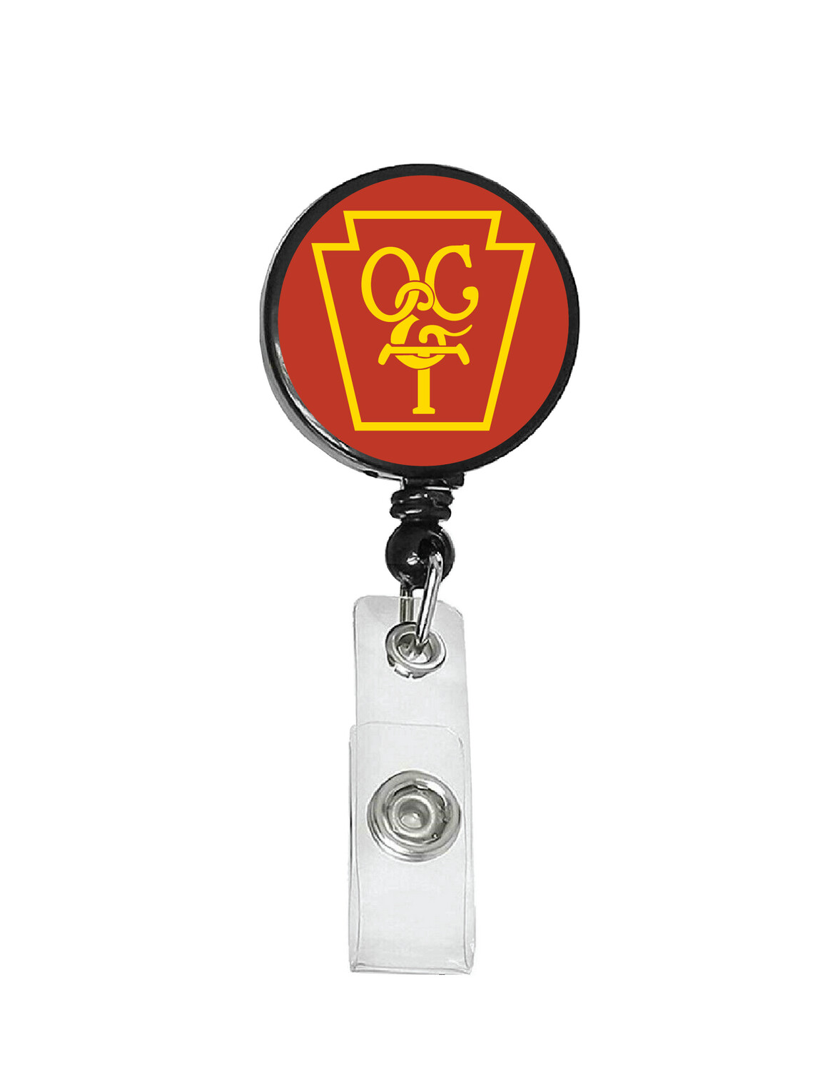 Railroad Logo Badge Reel - Oil Creek and Titusville Brown Yellow Logo