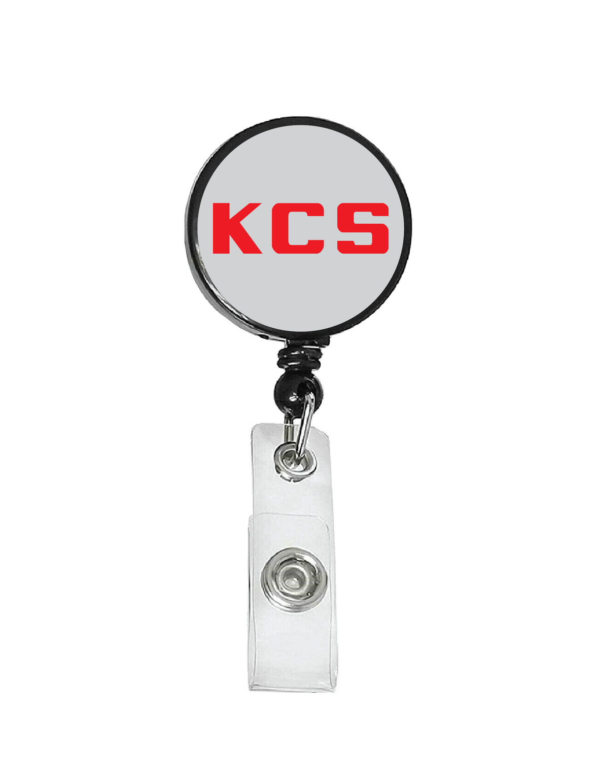 Railroad Logo Badge Reel - Kansas City Southern Gray Red Initials Logo