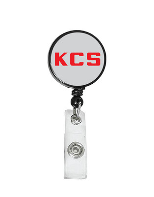 Railroad Logo Badge Reel - Kansas City Southern Gray Red Initials Logo
