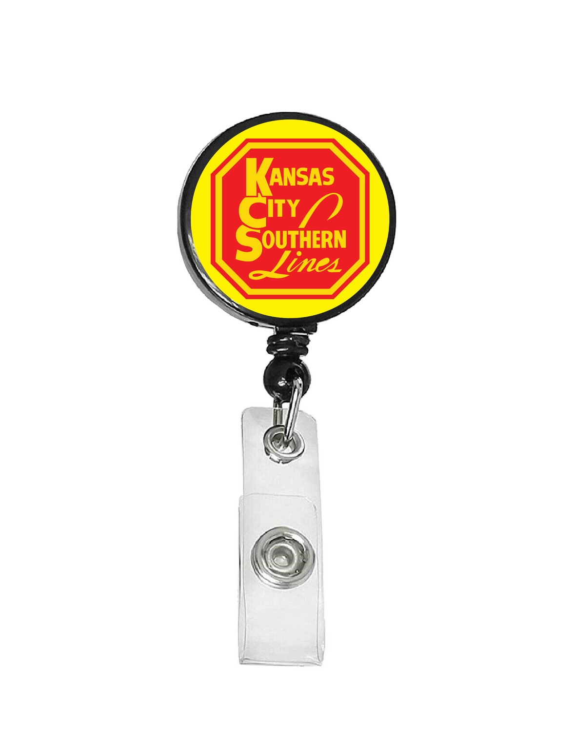 Railroad Logo Badge Reel - Kansas City Southern Yellow Red Logo