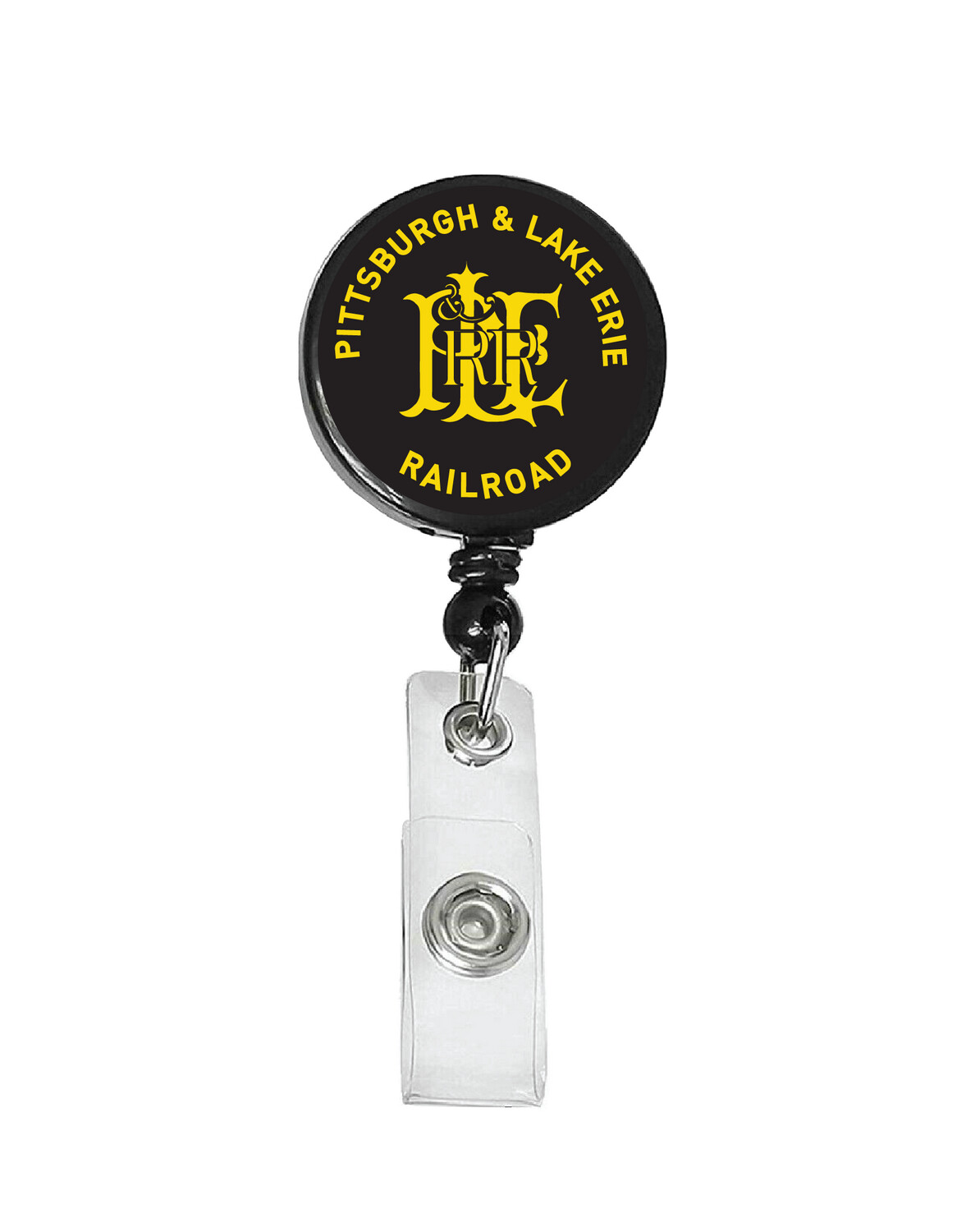 Railroad Logo Badge Reel - Pittsburgh Lake Erie Script Logo Black/Yellow