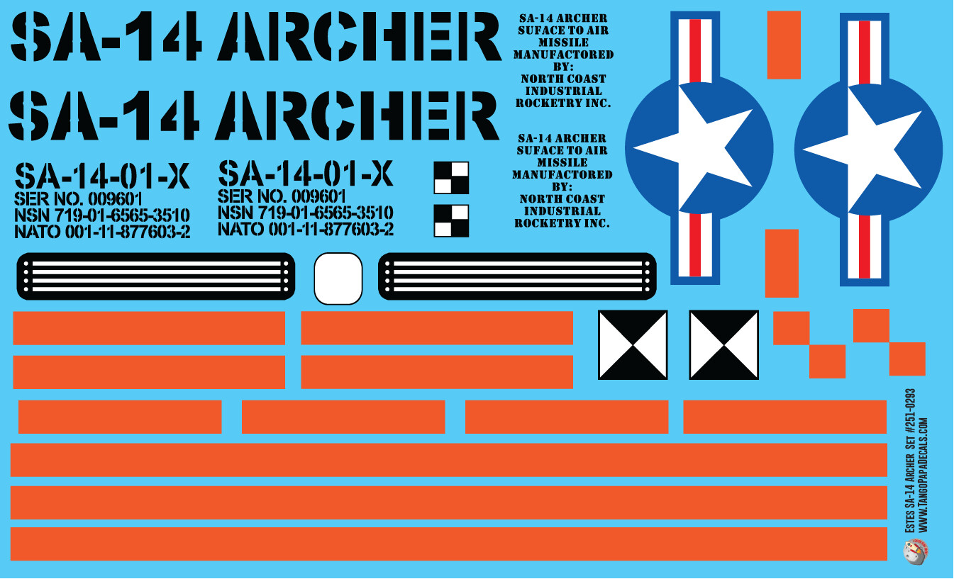 Estes/NCR SA-14 Archer Decal Sheet