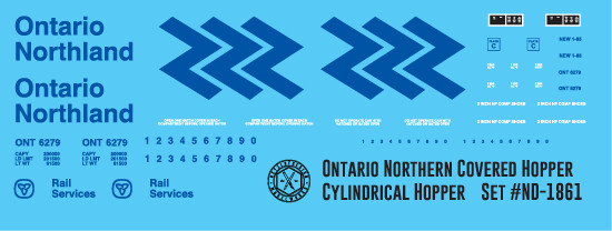 Ontario Northland 3 Bay Cylindrical Covered Hopper Decals