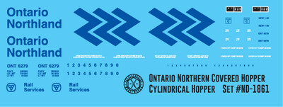 Ontario Northland 3 Bay Cylindrical Covered Hopper Decals