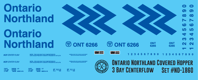 Ontario Northland 3 Bay Centerflow Covered Hopper Decals