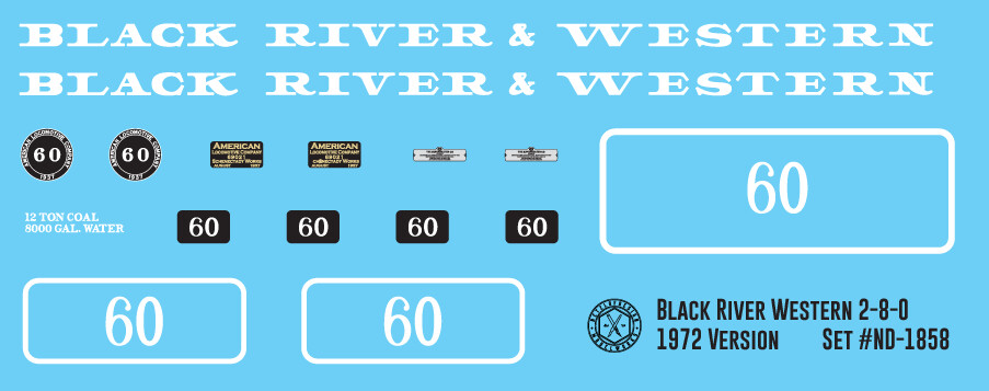 Black River & Western Steam Locomotive #60 1972 Version Decals