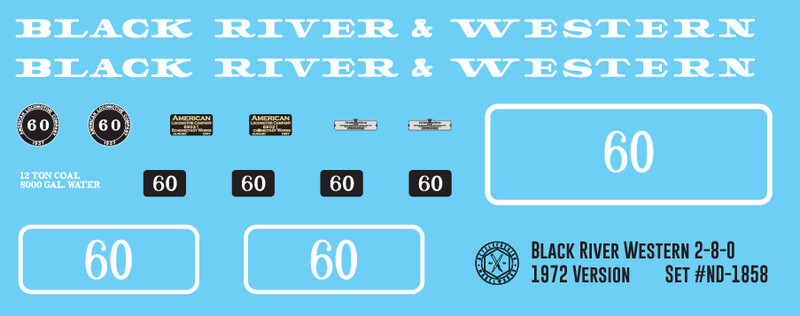 Black River &amp; Western Steam Locomotive #60 1972 Version Decals