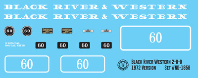 Black River & Western Steam Locomotive #60 1972 Version Decals