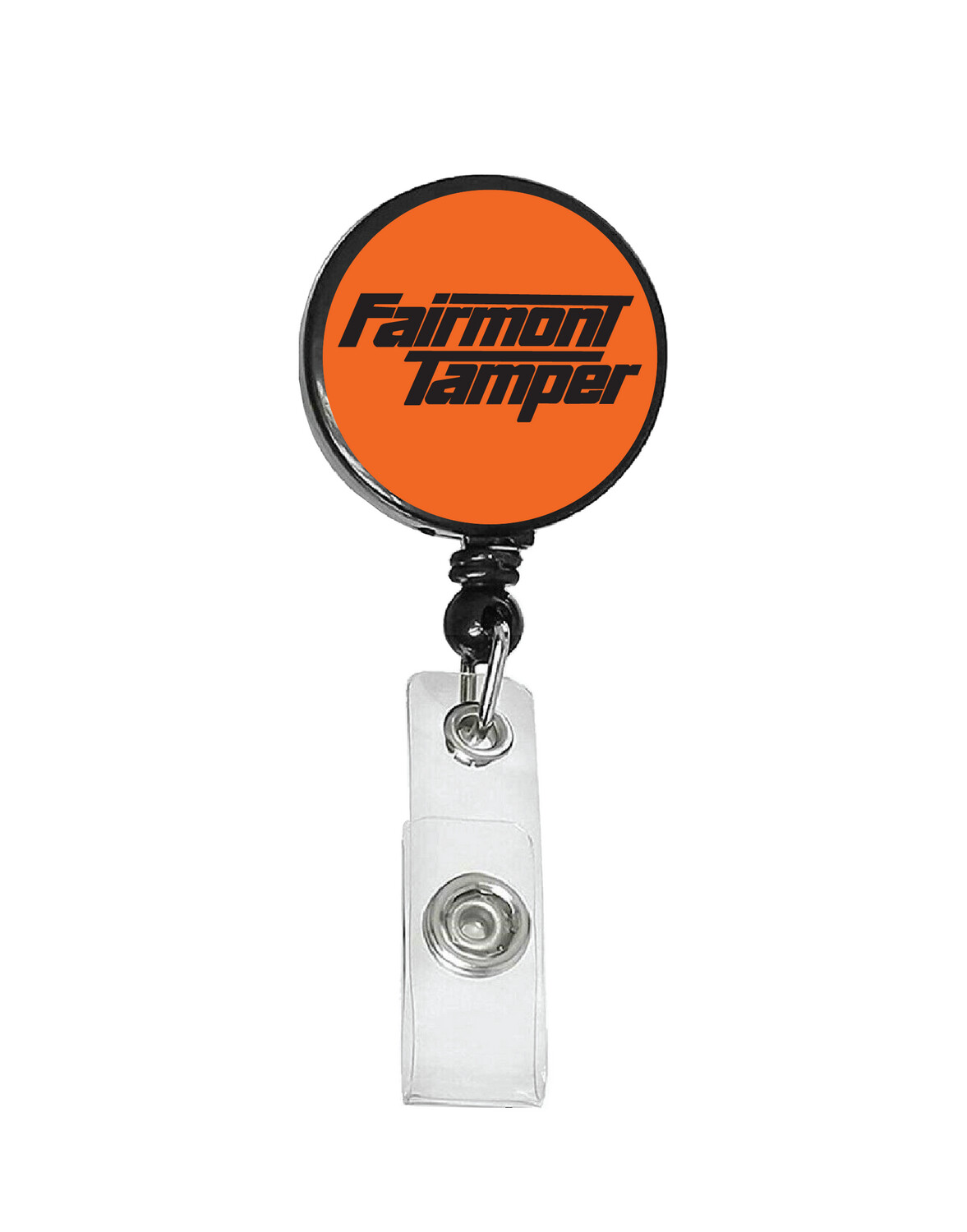 Railroad Logo Badge Reel - Fairmont Tamper Orange Black Logo