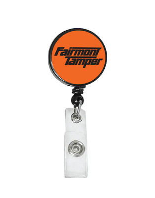 Railroad Logo Badge Reel - Fairmont Tamper Orange Black Logo
