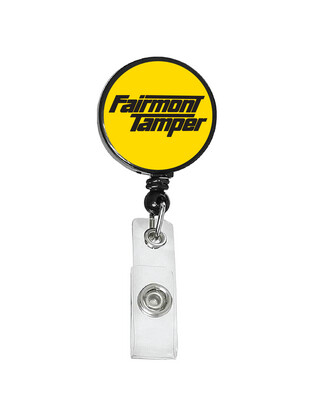 Railroad Logo Badge Reel - Fairmont Tamper Yellow Black Logo