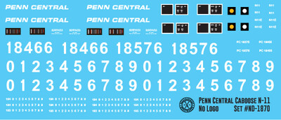 Penn Central N-11 Transfer Caboose No Logo Decals