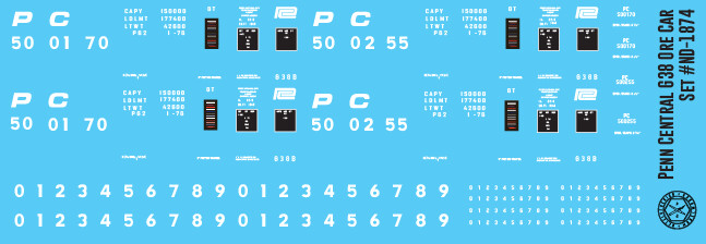 Penn Central G38 Ore Car Decals
