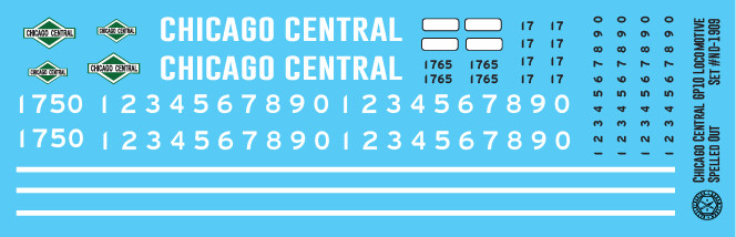 Chicago Centrail GP10 Locomotive Spelled Out Decals
