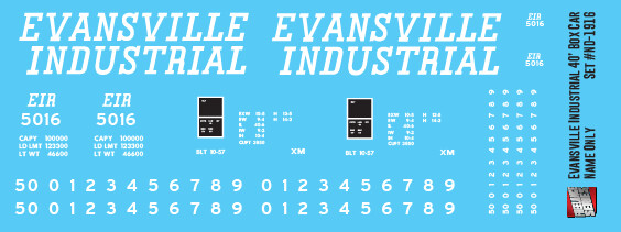 Evansville Industrial Box Car 40ft Name Only Decals