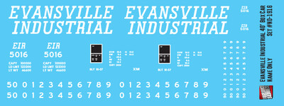 Evansville Industrial Box Car 40ft Name Only Decals