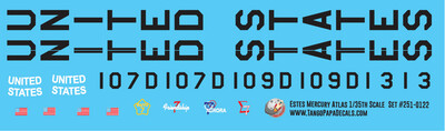 Estes Mercury Atlas 1/35 Scale Decals