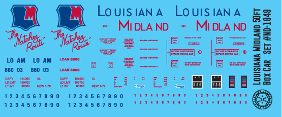 N Scale - Louisiana Midland 50ft Box Car Decals