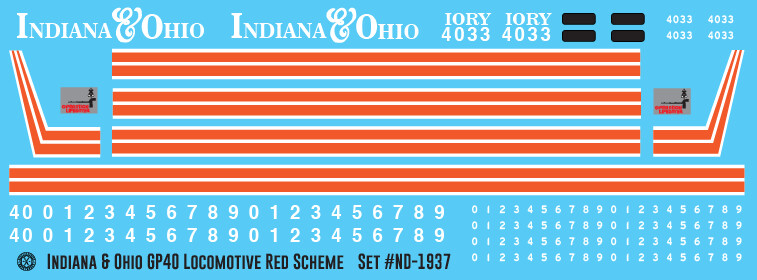 Indiana Ohio GP40 Locomotive Red Scheme Decals