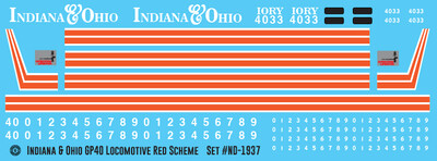 N Scale - Indiana Ohio GP40 Locomotive Red Scheme Decals