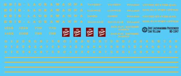 N Scale - Erie Lackawanna Yellow Passenger Car Decals